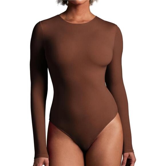 Tops - Long Sleeve Bodysuits for Women Brown